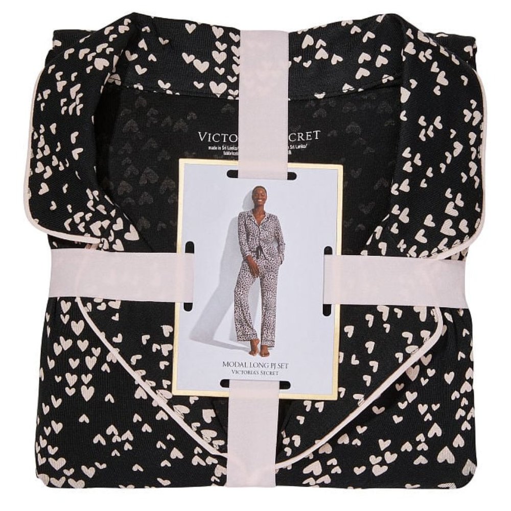 ❤️Hearts VS XXL Reg 30" Inseam Modal PJ Set Black with Hearts So Comfy! pjs NWT
